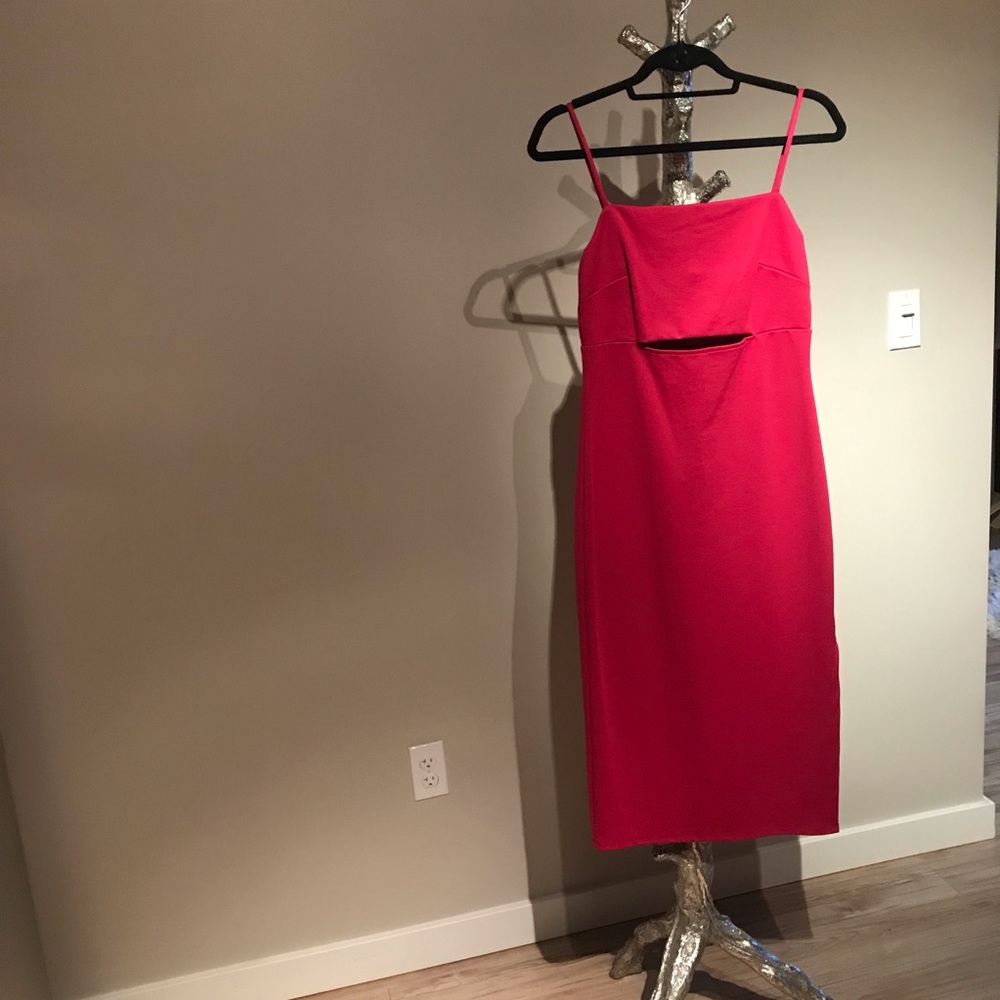Hot pink midi length cut out dress